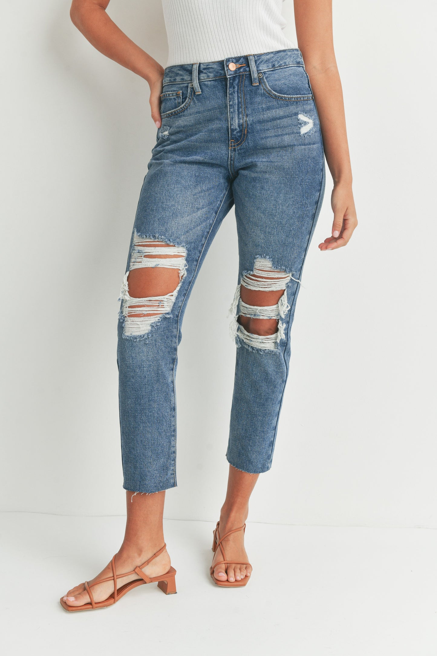 Distressed Straight Mom Jeans