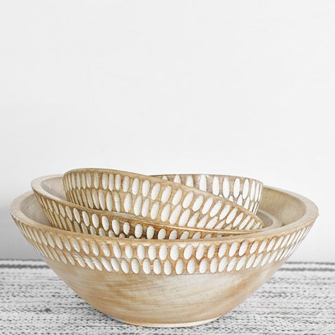 White Wash Carved Bowls